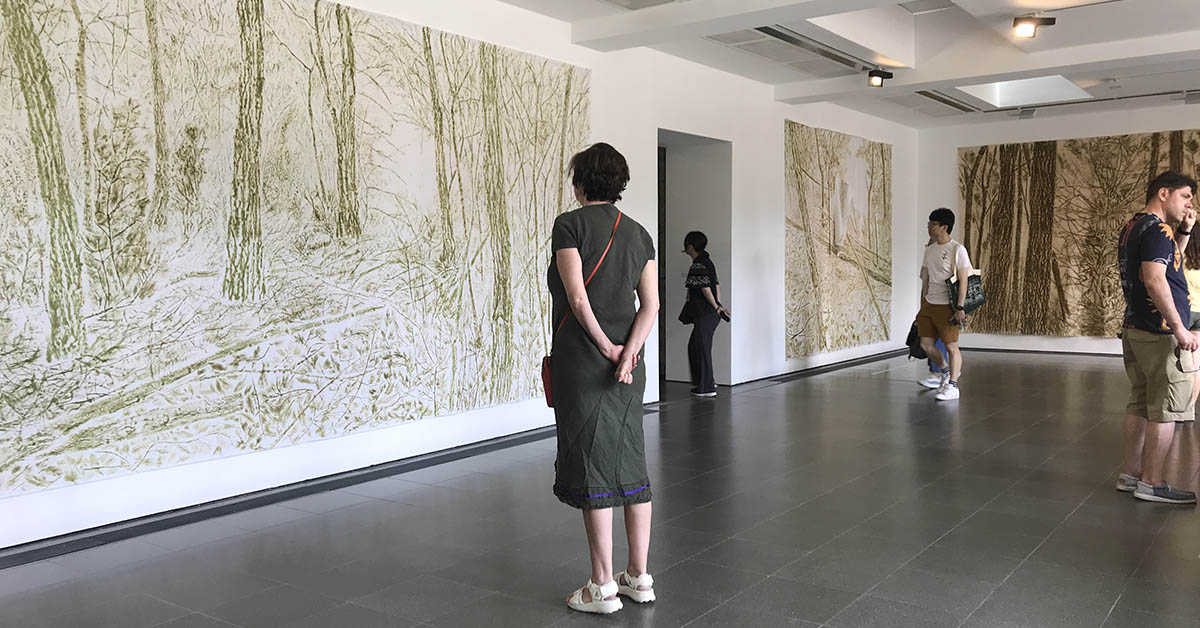 Giuseppe Penone exhibits Forest tree rubbing artworks.
