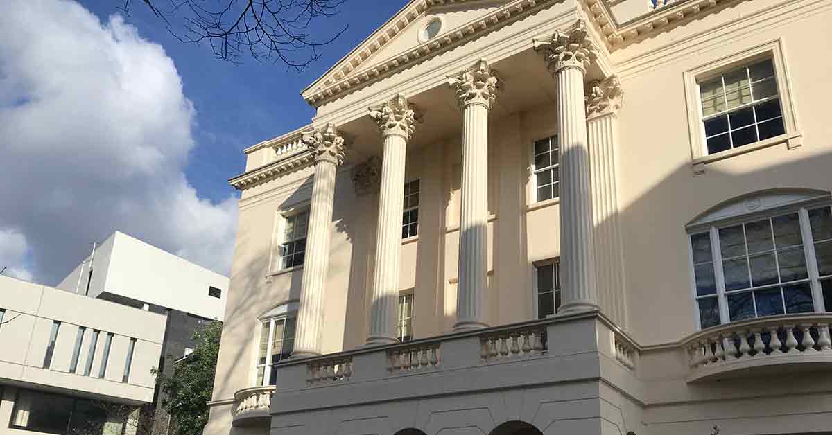 Regency style frontage with columns.