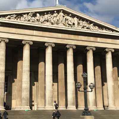 The Greek revival facade of the British Museum.