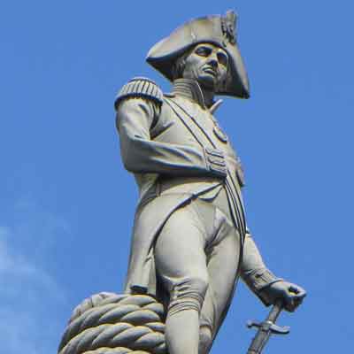 Statue of Nelson atop the column in Trafalgar Square.