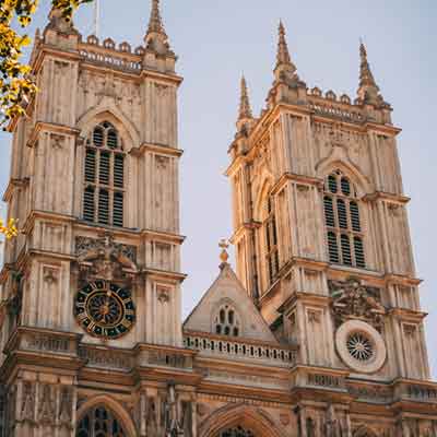 The imposing twin towers of Westminster Abbey.