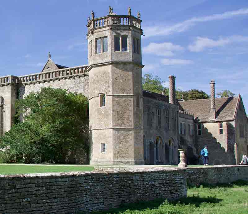 Exterior view of the octagonal tower from the gardens.