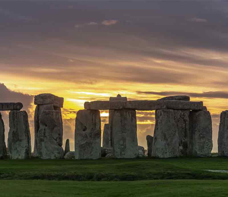 The stones with red skies at sunrise.