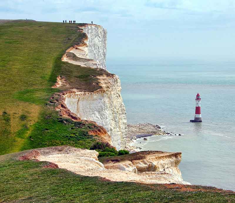 The cliffs, sea and lighthouse.