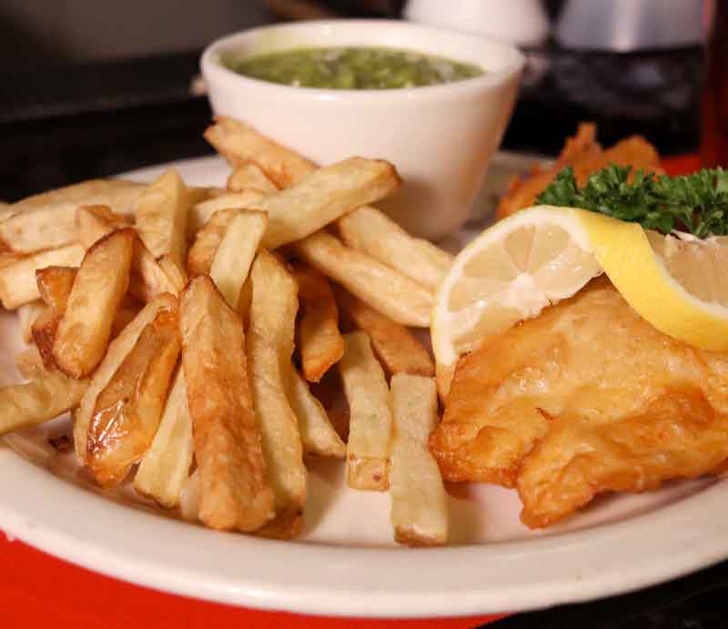 A hearty plate of fish and chips.