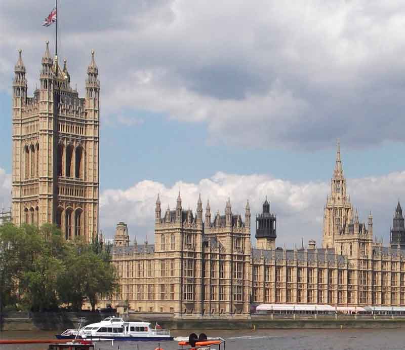 The Victorian Gothic architecture viewed from the South Bank.