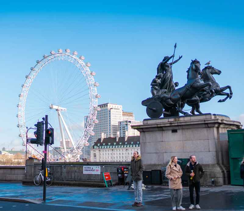 Boudiccan Rebellion statue towards the London Eye.