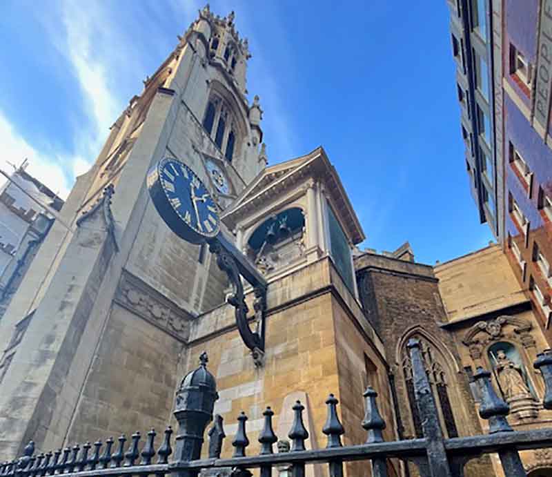 Exterior of the building with clock.