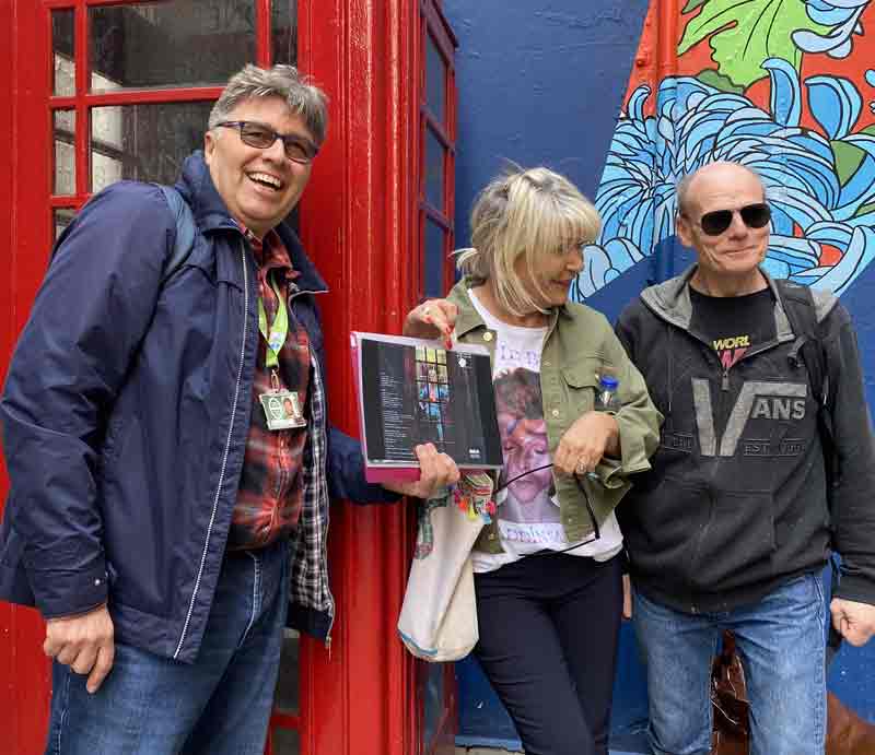 Rob Woodford with two guests on Bowie tour.