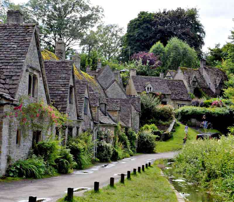 Picturesque village lane with cottages.
