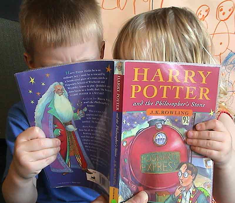 Book being read by children Harvey & Maisie Wilkie.