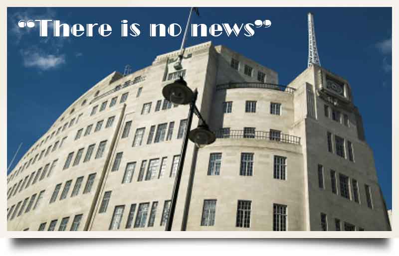 Art deco styled exterior with caption 'There is no news'.