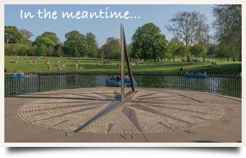 The meridian line and parkland with caption 'In the meantime...'.