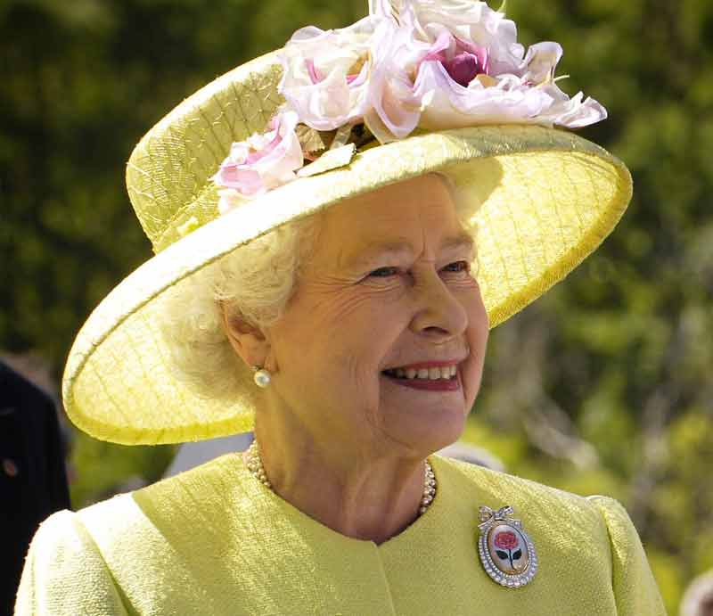 Smiling wearing lemon outfit with floral hat.