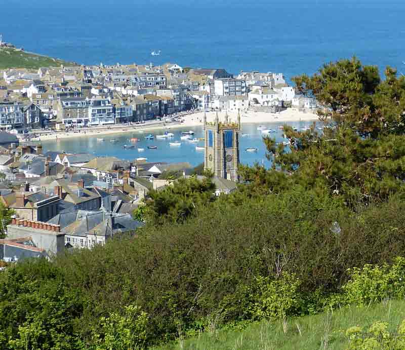 The town and coast from above.