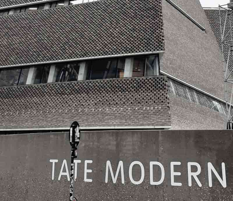 Modernist brickwork and gallery sign.